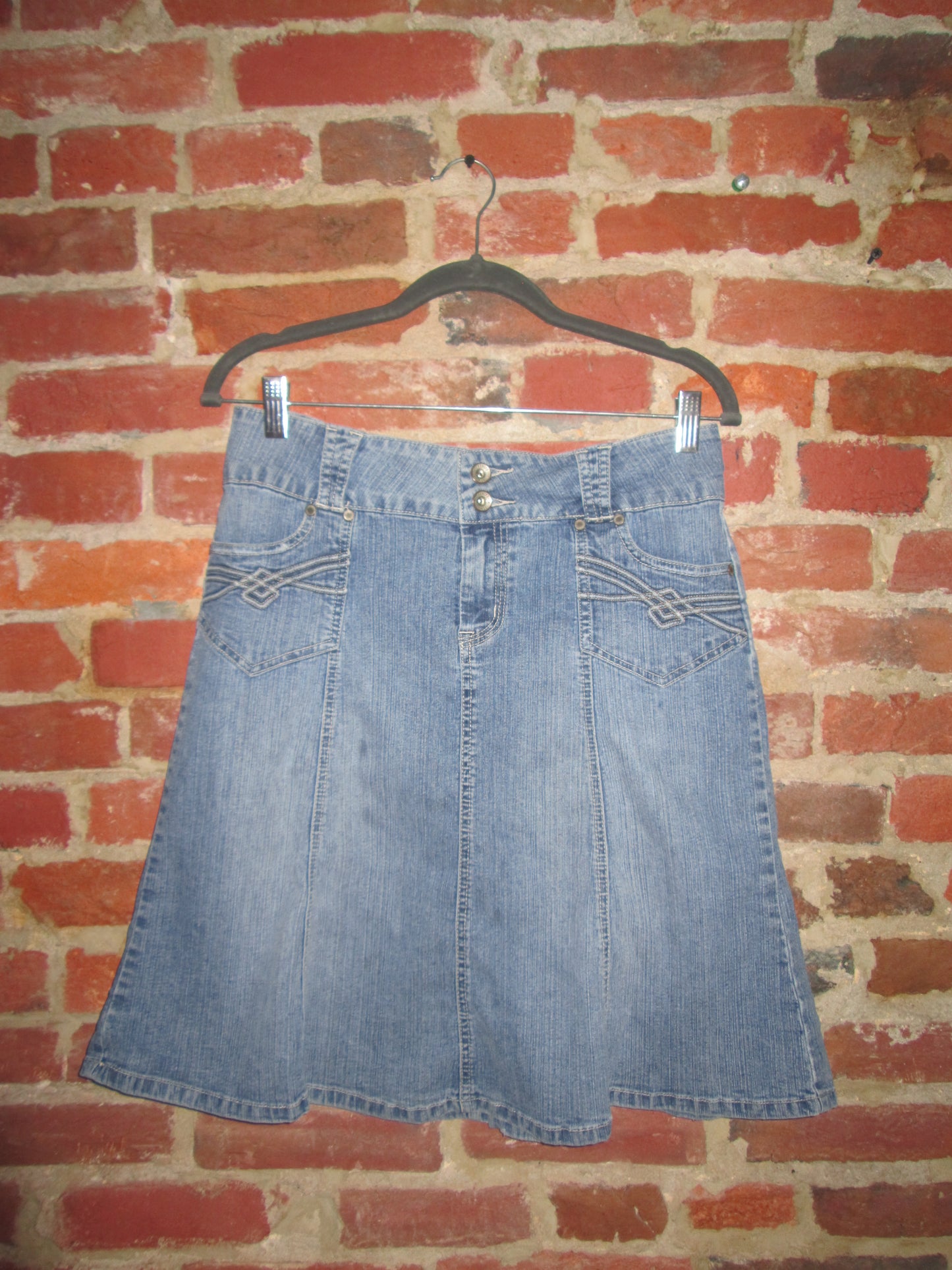 Vintage Denim Flare Midi Skirt