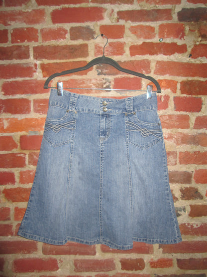 Vintage Denim Flare Midi Skirt
