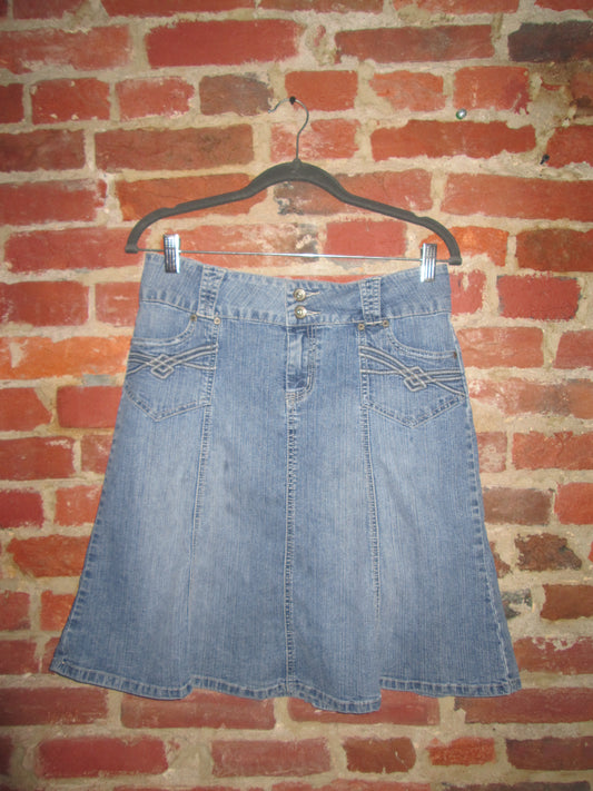 Vintage Denim Flare Midi Skirt