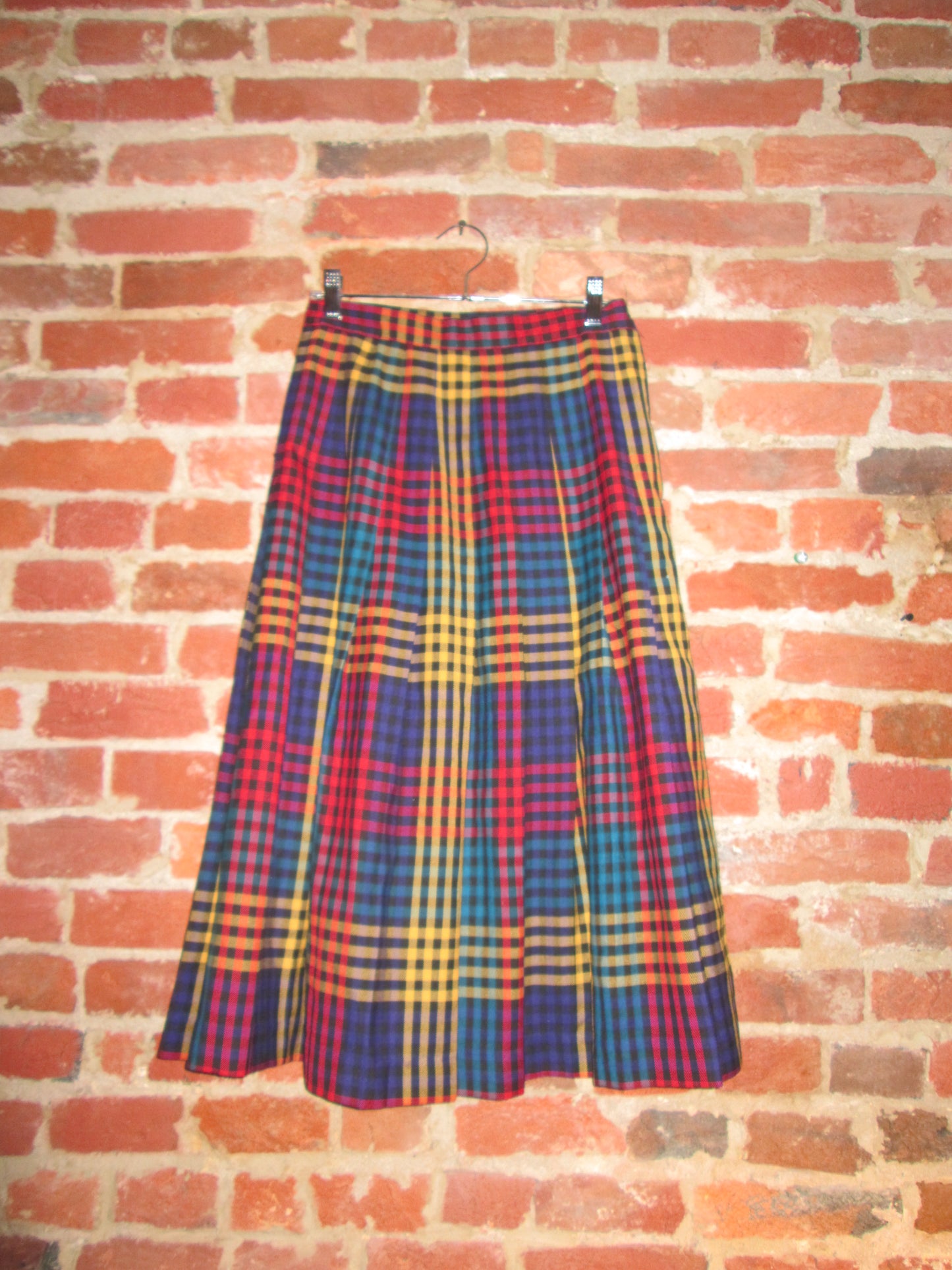 Vintage Plaid Pleated Midi Skirt