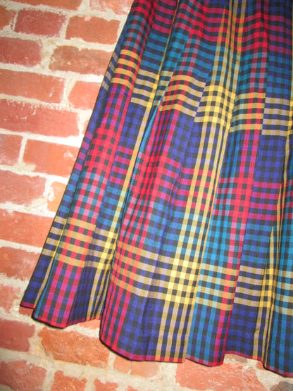 Vintage Plaid Pleated Midi Skirt