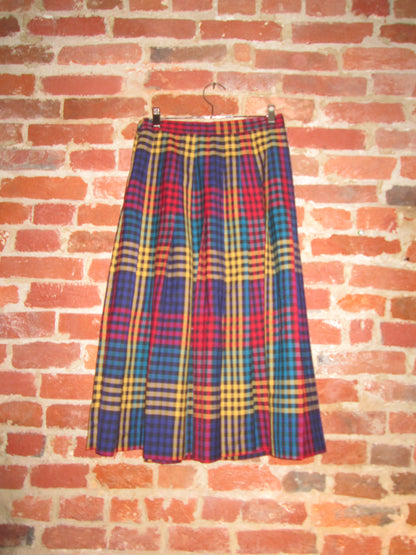 Vintage Plaid Pleated Midi Skirt